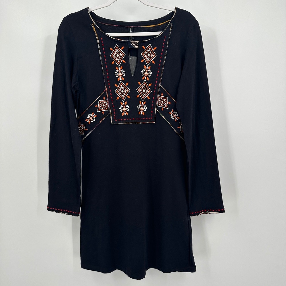 Sacred Threads Womens Boho Embroidered Tunic Mini Dress Size M Hippie Folk Indie